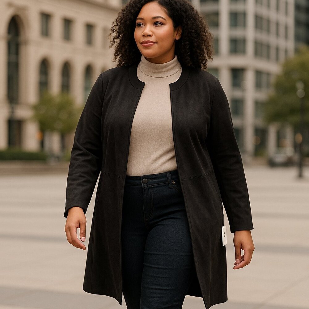 The Limited Womens Faux Leather Coat Black Long Sleeve Plus Size 16W